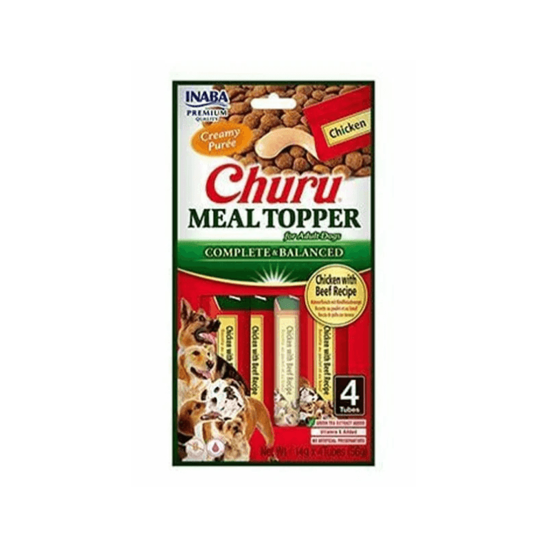 Churu Meal Topper Recompense Cremoase pentru Caini Reteta cu Pui si Vita 4 buc