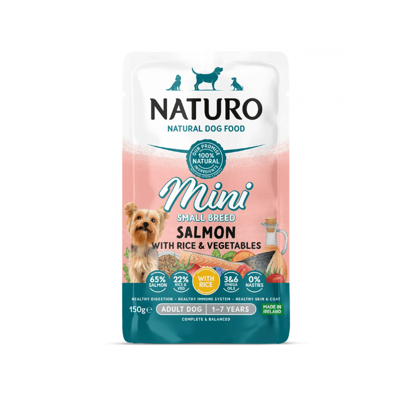 Pouch Naturo Dog Adult Mini cu Somon si Orez