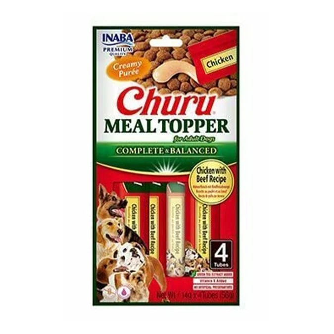 Churu Meal Topper Recompense Cremoase pentru Caini Reteta cu Pui si Vita 4 buc