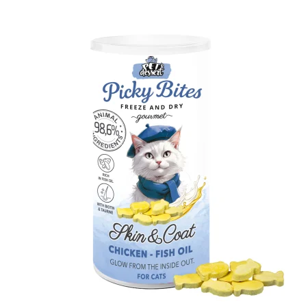 Pet’s Dessert Recompense Picky Bites Skin and Coat cu Pui si Ulei de Peste