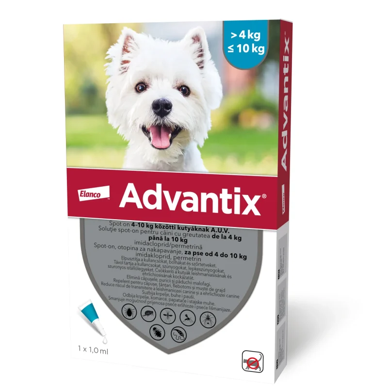 Solutie deparazitara pentru caini 4-10 kg Spot-On Advantix 100, 1 pipeta, Elanco