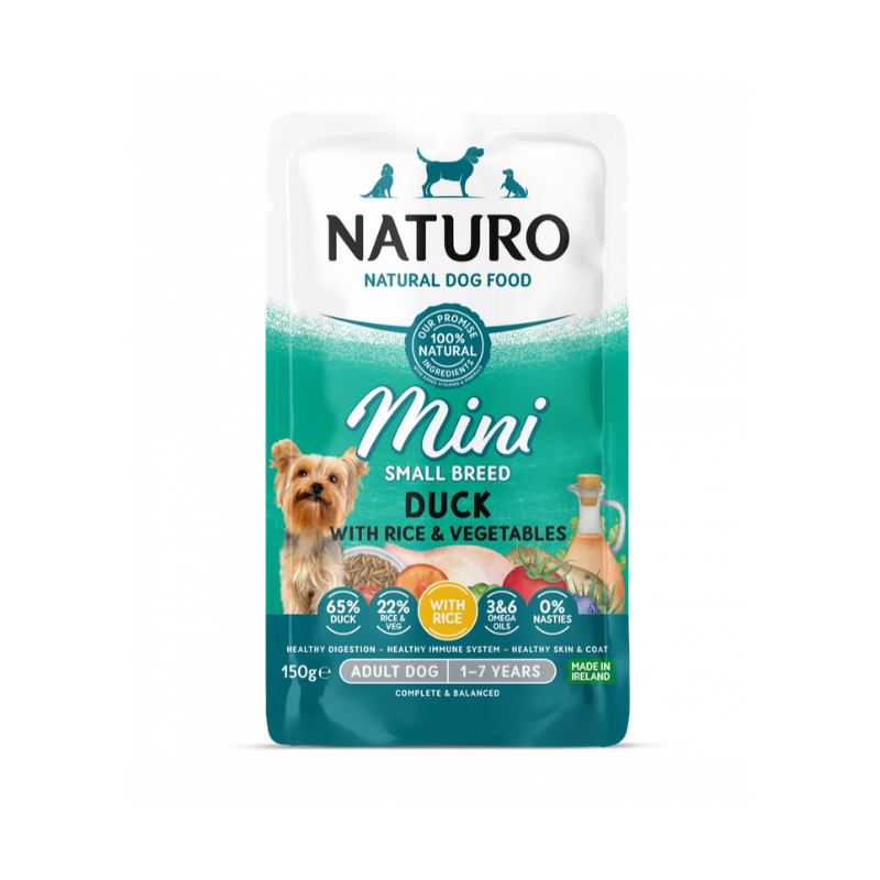Pouch Naturo Dog Adult Mini cu Carne de Rata si Orez Pouch Naturo Dog Adult Mini cu Carne de Rata si Orez